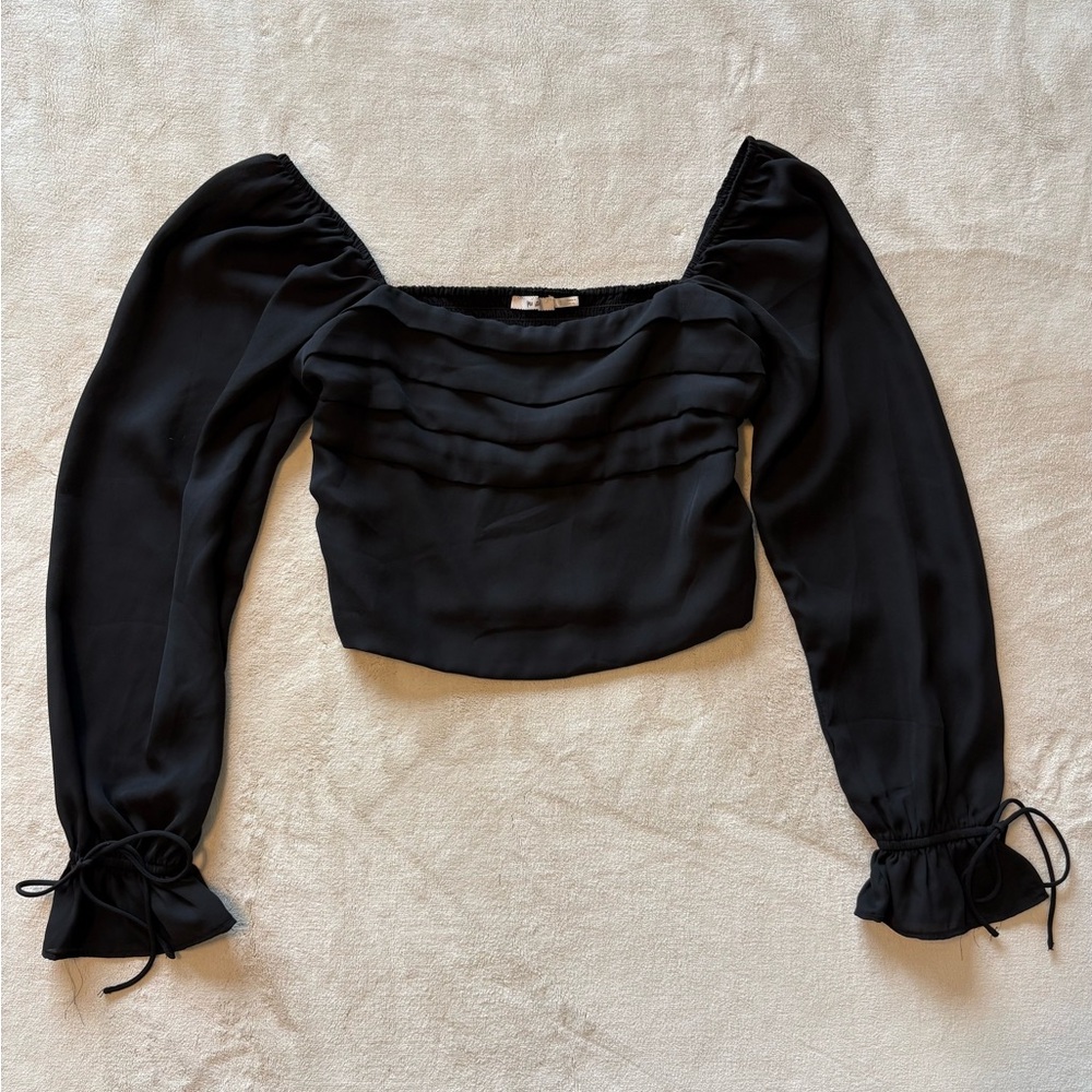 Square-Neck Long Sleeve Crop Top